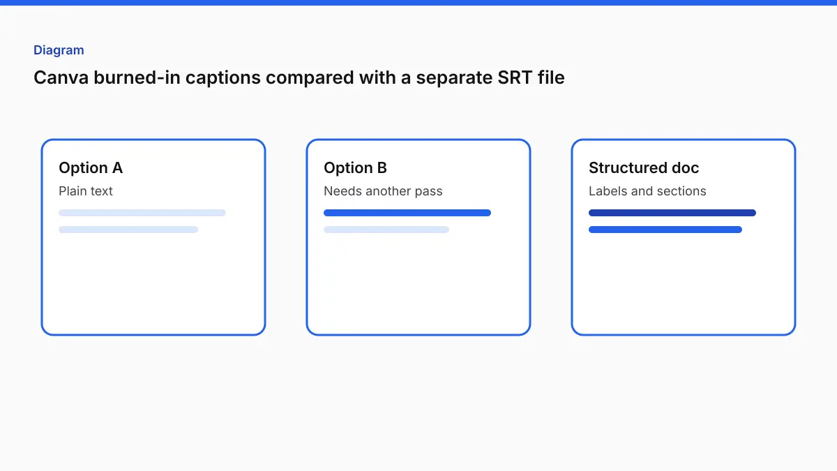 Canva burned-in captions compared with a separate SRT file