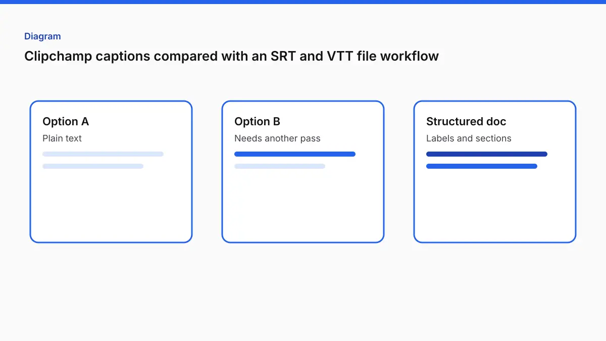 Clipchamp captions compared with an SRT and VTT file workflow