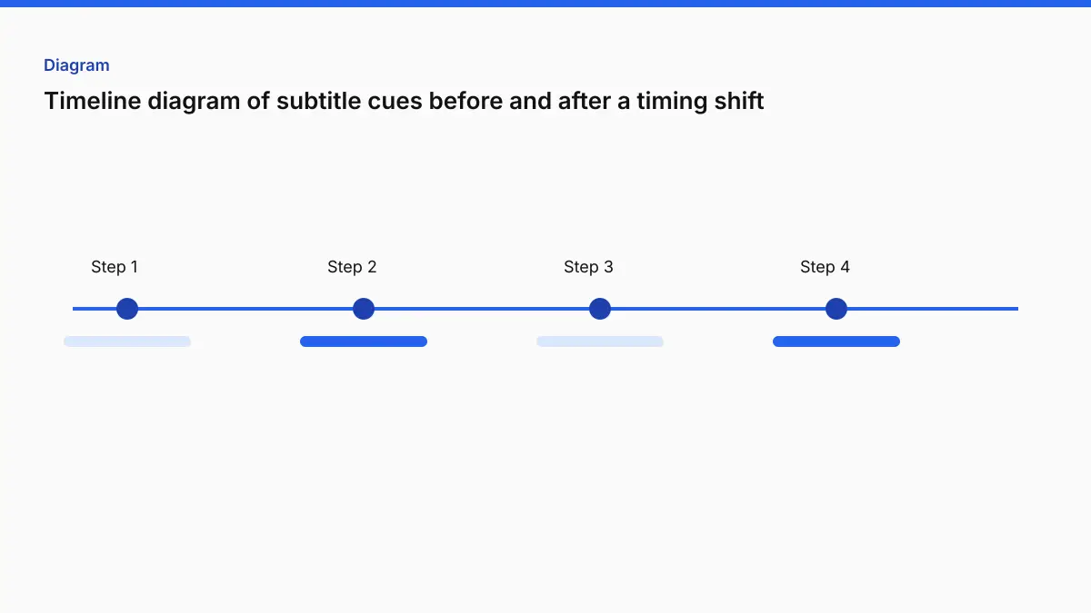 Timeline diagram of subtitle cues before and after a timing shift