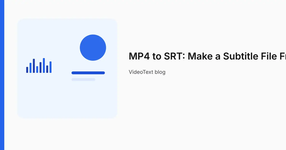 An MP4 video file icon turning into a numbered SRT subtitle file with timecodes