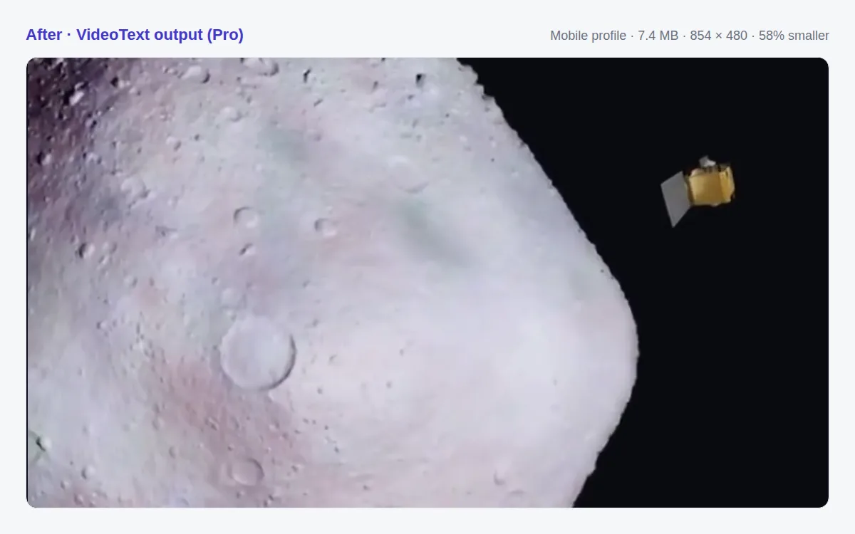 The same frame from the compressed 7.4 MB video produced with the Mobile profile