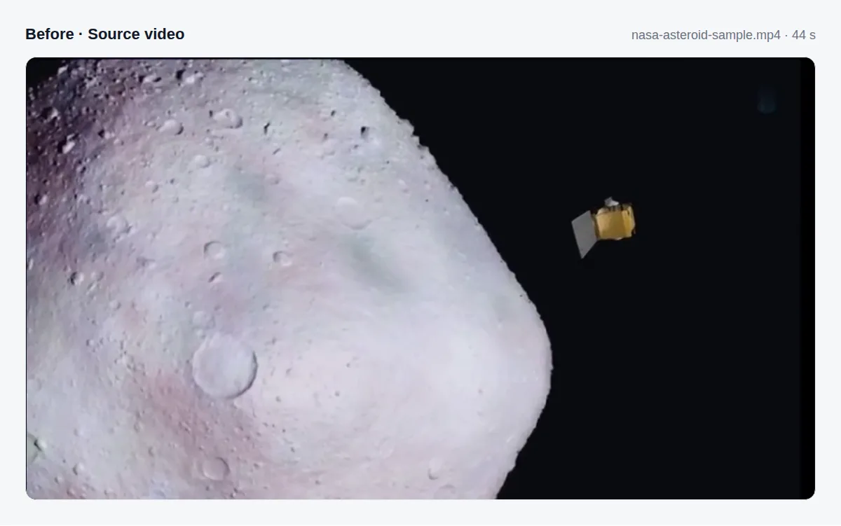 Frame from a 44-second NASA science video before subtitles were generated