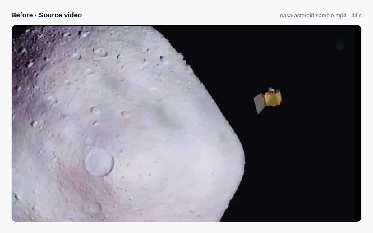 Frame from a 44-second NASA science video before transcription