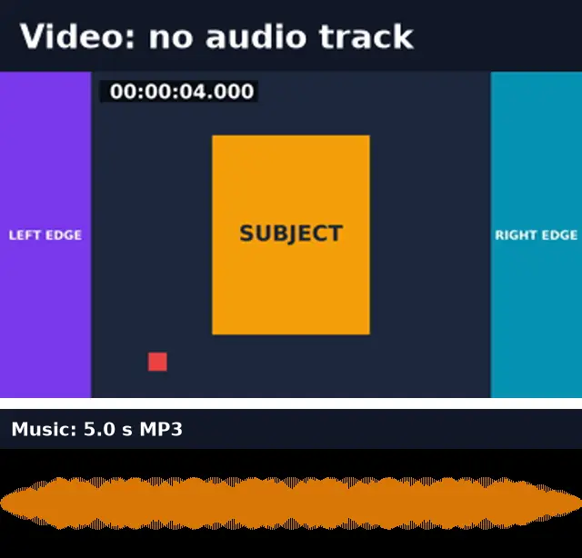 A silent video frame and the waveform of a 5-second music file